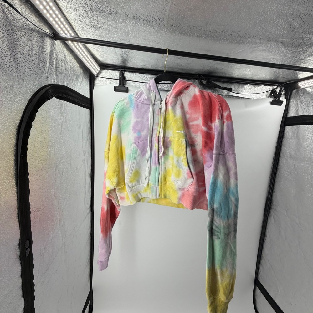 Ivory Ella Womens Medium Tie Dye Cropped Zip Up Hoodie Pastel Sweatshirt